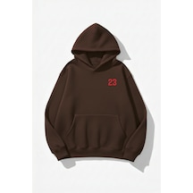 Uyguntarz Unisex Yumuşak Dokulu Kalbin İzi Baskılı Tasarım Oversize 3 İplik Hoodie Sweatshirt Kahverengi