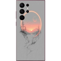 Samsung Galaxy S22 Ultra Uyumlu Günbatımı Mermer Desenli Baskılı Silikon Kılıf Renkli