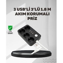 4.1a Hızlı Şarjlı Akım Korumalı 4 Priz Ve 3 Usb Çıkışlı Priz