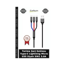 Torima Şarj Kablosu Type-c Lightning Micro U35 Siyah 3ın1 3.0a Cihaz Aparatı Gereç Hızlı Kablo Çok Renkli