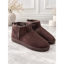 Dabab Shoes Holly Kadın Acı Kahve Lüks Süet İçi Kürklü Sıcak Astarlı 2 Cm Düz Tabanlı Kısa Bot Kar Botu Acı Kahverengi