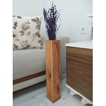 El İşçiliği Ahşap Vazo Pampas Yapay Çiçek Vazosu 50 Cm Kahverengi