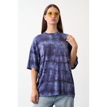 Bisiklet Yaka Batik Baskı T-shirt Mavi
