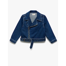 Koton Pamuklu Uzun Kollu Kemer Detaylı Fermuarlı Denim Ceket Orta İndigo 5skg20029ad İndigo