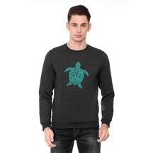 Silhouette Save The Turtles Baskılı Füme Erkek Örme Sweatshirt