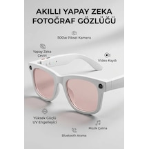 Kamera Mikrofonlu Beyaz Akıllı Gözlük Şık Çerçeve Bluetooth Bağlantılı