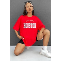 Flood Of Style Unisex Houston Baskılı T-shirt Kırmızı
