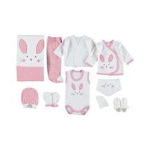 Mdrandy 10 Lu Kulaklı Rabbit Lüx Set Zıbın Seti Hastane Çıkışı %100 Pamuklu Pembe