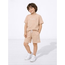 Miniko Kids Erkek Çocuk London Modelli Pamuk Şortlu Takım Bej
