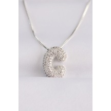 316l Çelik Zincirli Zirkon Taşlı C Harfli Silver Renk Bubble Kolye - Özel Seri Bzsurn008690 Gümüş