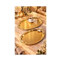 2 Li Paslanmaz Çelik Gold Tepsi Seti Oval Desenli Servis Ve Sunum Tepsisi, Kararmaz, Solmaz Altın - 782697581 Altın