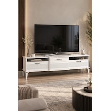 Sulorahome Gümüş Detaylı Beyaz Tv Sehpası 160 Cm Beyaz - Gümüş