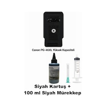Canon Pixma E484 / Pg-46xl Siyah Yüksek Kapasite Tıpalı İthal Uyumlu Dolabilen Kartuş+mürekkep+şırınga