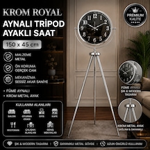 Krom Royal Aynalı Tripod 150 X 45 Cm Ayaklı Saat Gold