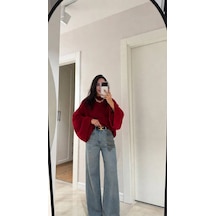 Marka Model Yarasa Kol Crop Kazak Kırmızı