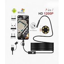 Endoskop Yılan Video Kamera Led'li 2 Metre 7 Mm Sert Kablo Su Geçirmez All In