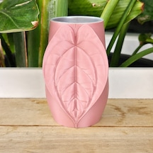 3d Baskı Yaprak Desenli Kap - Kalp Yaprağı Süslemeli Dekoratif Kap-pembe