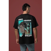 Eren Yeager Attack On Titan Sırt Baskılı Unisex Oversize Anime Ka Siyah