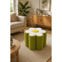 Minimal Puf Berjer, Papatya Teddy Peluş Puf Sarı - Yeşil Sarı - Yeşil