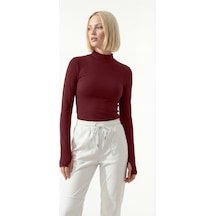 Uyguntarz Kadın Bordo Parmak Detaylı Yarı Balıkçı Yaka Body
