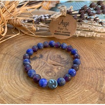 Mat Ametist, Mat Lapis Lazuli , Hematit Yin-yang Figürlü Bileklik Çok Renkli
