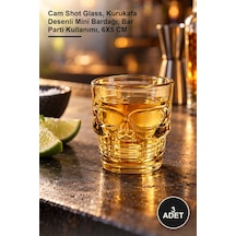 3 Adet Kurukafa Cam Shot Bardağı Cam Shot Glass, Kurukafa Desenli Mini Bardağı, Bar Parti Kullanımı, 6x5 Cm