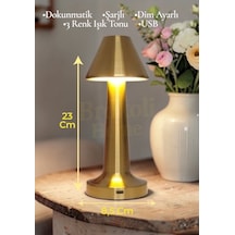 Dokunmatik Masa Ve Gece Lambası Dokunmatik Lamba Abajur Led Şarjlı Masa Lambası Ledli Gold 23cm