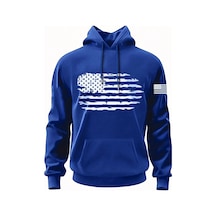 Unisex Oversize Usa Baskılı Saks Mavisi Kapüşonlu Sweatshirt Saks Mavi