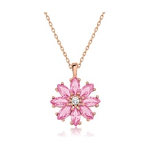 925 Ayar Gümüş Rose Pembe Çiçek Kadın Gümüş Kolye