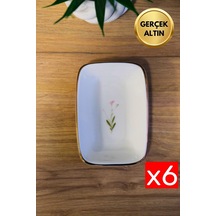 Tabak Evi Porselen Natura Çuha Altın Yaldızlı Dikdörtgen Kayık Tabak 14x9,8cm 6 Lı Çok Renkli