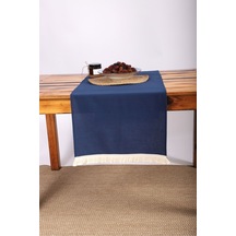 Dnc Home Tekstil Ndchome Premium Keten Püsküllü Runner Masa Örtüsü Lacivert  45 x 150
