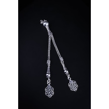 Encili Silver 925 Ayar Gümüş Çift Sallantılı Arnavut Zincirli Motif Uç Detaylı Tesbih Püskülü