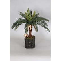 Yapay Çiçek Deposu Vintage Kabartmalı Saksıda Yapay Ananas Sıkas Ağacı 55 Cm