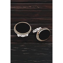 Gümüş Onix Taşlı Oval Tasarım Kol Düğmesi -5781 Gümüş
