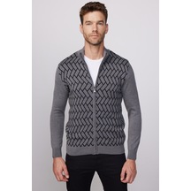 Tudors Erkek Slim Fit Dar Kesim Yarım Balıkçı Yaka Fermuarlı Önü Desenli Gri-siyah Hırka-29525-multi Gri