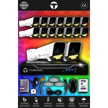Turkno 16 Kameralı Supia 16 Dış Kamera Set 1 TB 5 MP 2K Net Renkli Gece Görüşlü Güvenlik Kamerası Sistemi