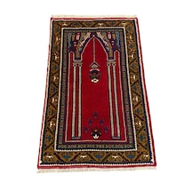 El Dokuma Sıfır Taşpınar Halısı Seccade 74x120 Kırmızı %100 Yün Hatasız Namazlık Kırmızı