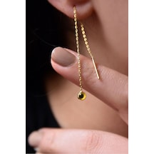 925 Ayar Gümüş Sarı Nazar Mineli Zincir Küpe N11.6534