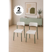 Mira Beyaz/ Yeşil Sandalye Plastik Gövdeli Metal Ayaklı, Mutfak Sandalyesi, Çalışma, Bahçe, Yemek Oda Beyaz/yeşil- 2 Adet