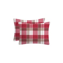 %100 Pamuklu Flanel Kumaşından Fermuarlı Yastık Kılıfı 50x70 2 Adet Kırmızı