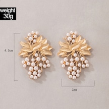 Vkemall İnci İşlemeli Yaprak Desenli Altın Renkli Alerjik Küpe Gold