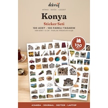 Konya Sticker Seti 100 Adet - Mevlana Türbesi Etli Ekmek Meke Gölü Gerçekçi Ajanda Journal Çıkartma Çok Renkli