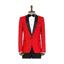 Wessi Nokta Desenli Slim Fit Kırmızı Erkek Smokin Ceket Kırmızı