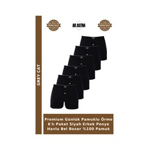 Grey Cat Premium Günlük Pamuklu Örme 6'lı Paket Siyah Erkek Penye Havlu Bel Boxer %100 Pamuk