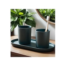 Minimalist Diş Fırçası Tutucu Seti Tepsili Zyndo Siyah
