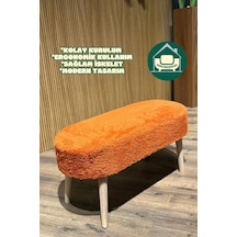 Paris Retro Ahşap Ayaklı Geniş Oturum Alanlı Oval Bench Puf Kiremit
