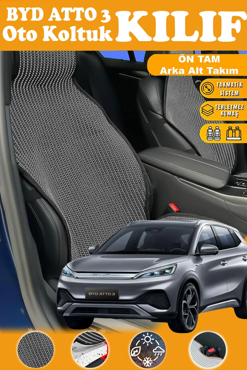 Byd Atto 3 Uyumlu Siyah Prestij Serisi Dokuma Kumaş Oto Koltuk Kılıfı Ön Tam Arka Alt