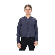 Toontoy Kız Çocuk Kapüşonlu Fermuarlı Reglan Kol Örme Hırka - Beli Ayarlanabilir Kordonlu & 2 İplik Füme