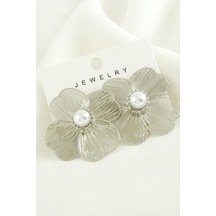Çiçek - 207 - İnci Trend Metal Küpe - Nazblsmm - Gümüş Rengi