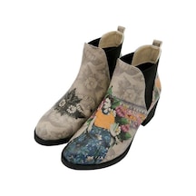 Kadın Vegan Deri Bej Bilekte Bot - A Flower From The Past Frida Kahlo Tasarım Multicolor